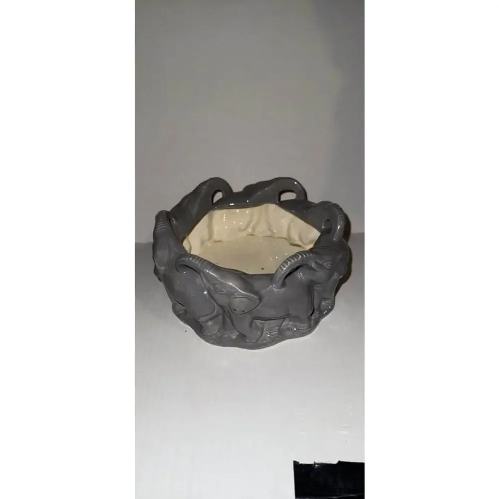 Grey Ceramic Elephant Planter Bowl
